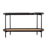Petras Black with Natural Rattan Finish Console Table